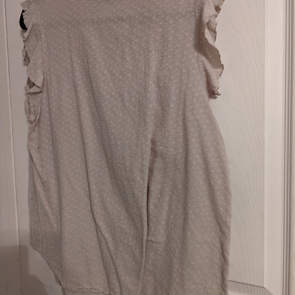 Grey swiss dot peter pan collar flutter sleeve blouse